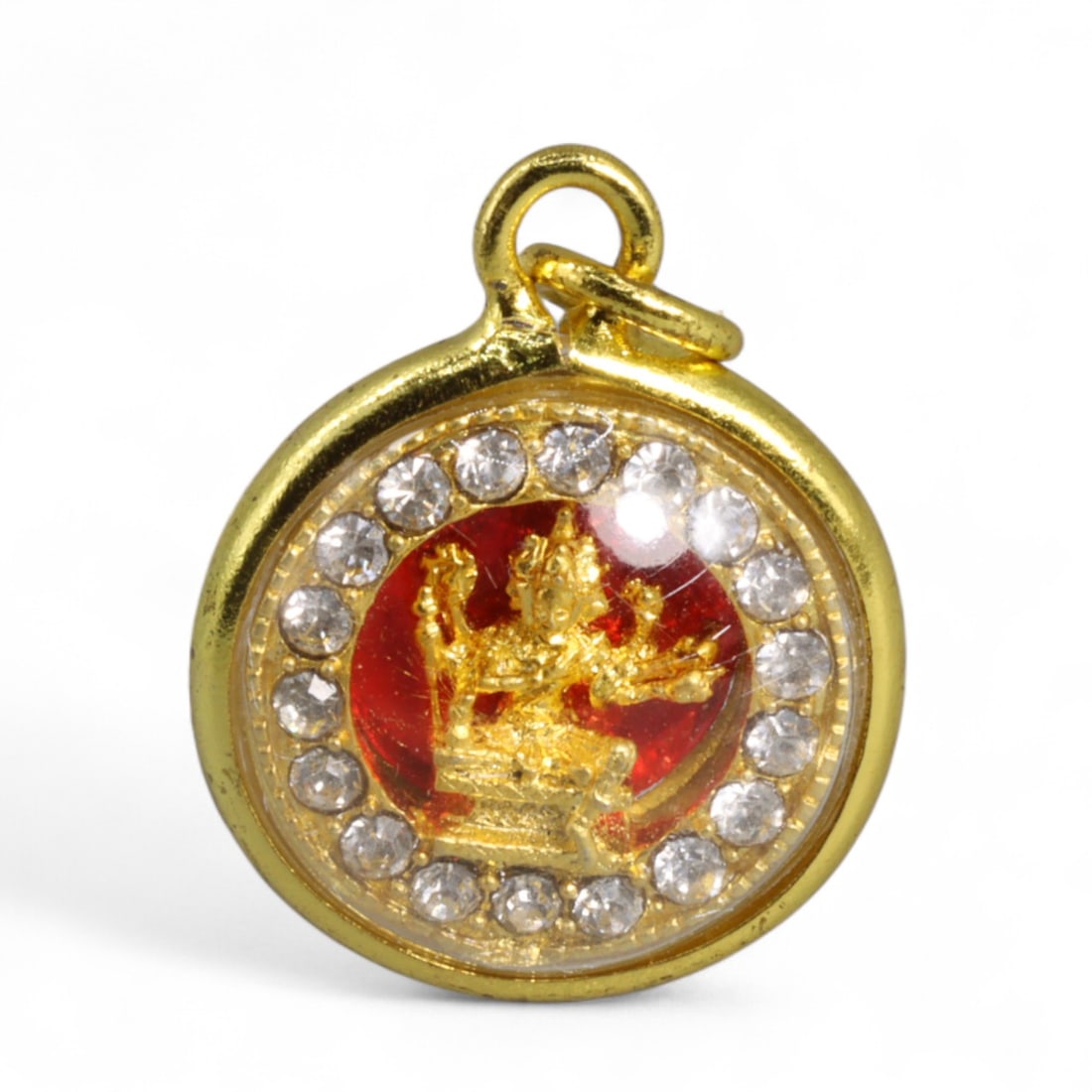 Indo-Himalayan Durga and Dharmachakra Red Enamel Amulet Pendant, Modern Era, 5g (1 of 2)