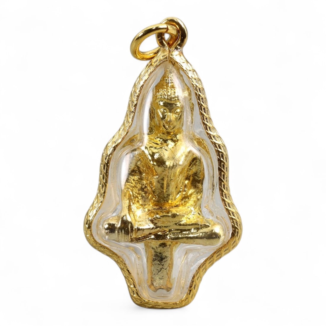 Thai Buddha in Meditation Pose Gold-Tone Amulet Pendant, Rattanakosin Era Style, 10.8g (1 of 2)