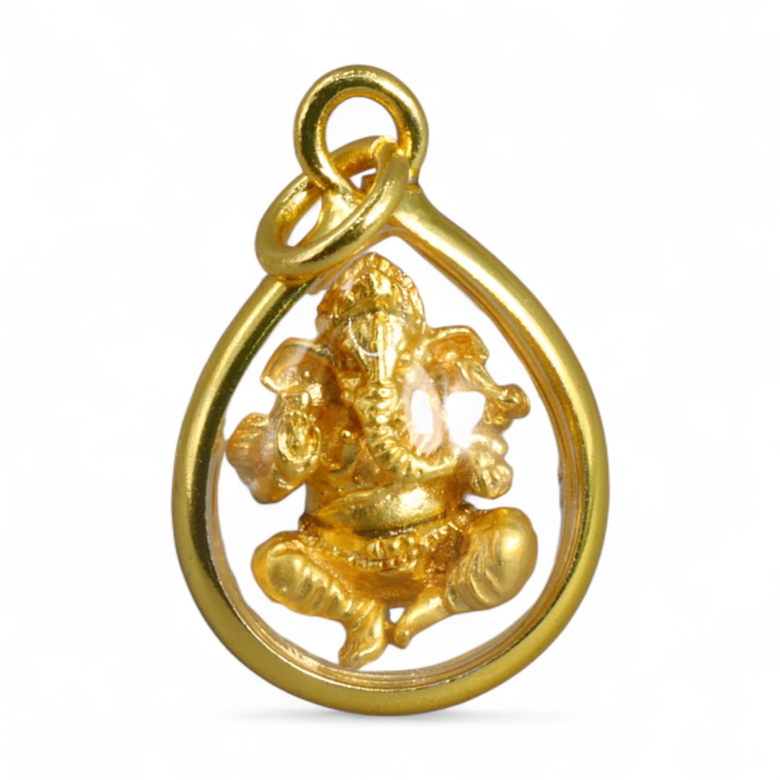 Indo-Himalayan Seated Ganesha Gold-Tone Amulet Pendant in Teardrop Frame, Modern Era, 3g (1 of 1)