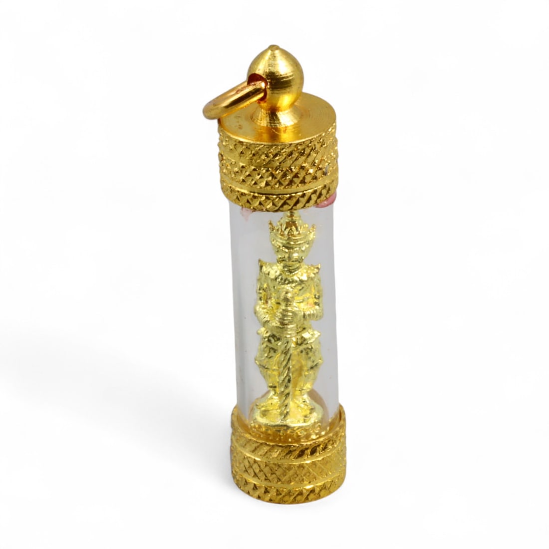 Thai Hindu-Influenced Guardian Deity Gold Cylindrical Amulet Pendant, Modern Buddhist Era, 7g (1 of 2)