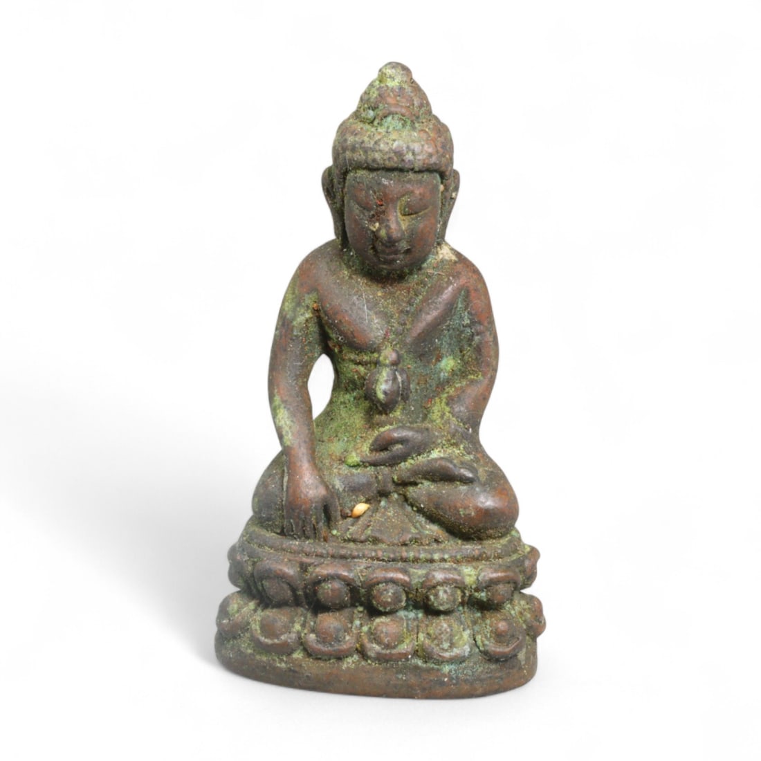 Antique Thai Buddha Calling Earth Witness Bronze Miniature Amulet Statue, c. 19th Century, 40g (1 of 2)