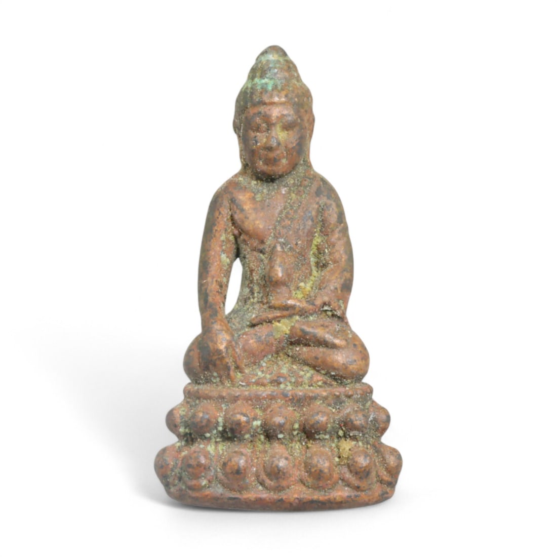 Antique Thai Meditating Buddha Bronze Lotus Amulet Statue, c. 19th Century, 26g (1 of 2)