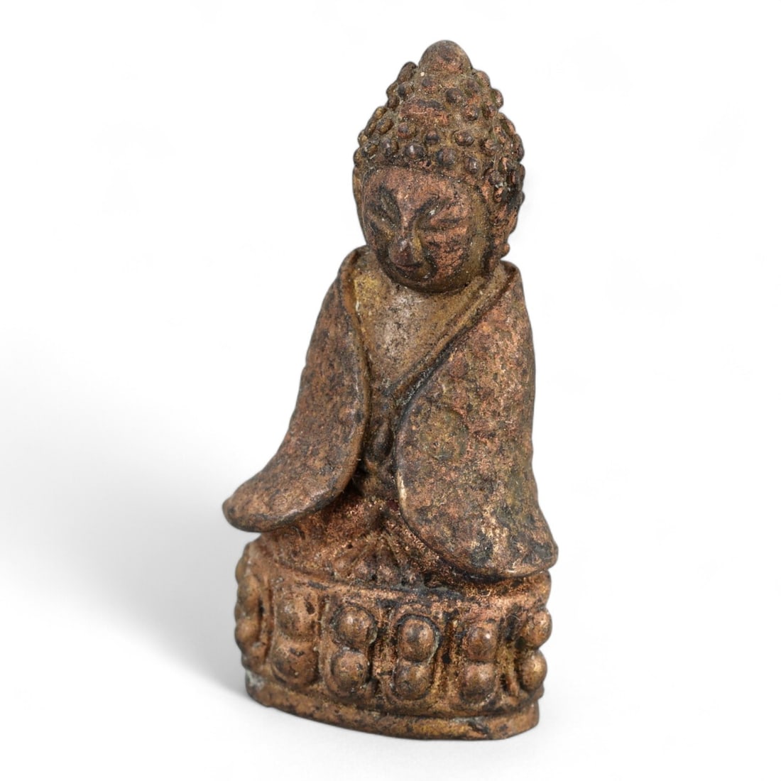 Antique Indo-Himalayan Seated Buddha in Robe Bronze Amulet Figure, c. 18th-19th Century, 43.7g (1 of 3)