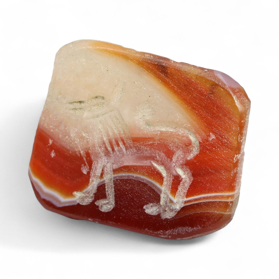 Ancient Near Eastern Lion Intaglio Carnelian Seal Fragment, c. 6th-4th Century BCE, 4.36g (1 of 2)