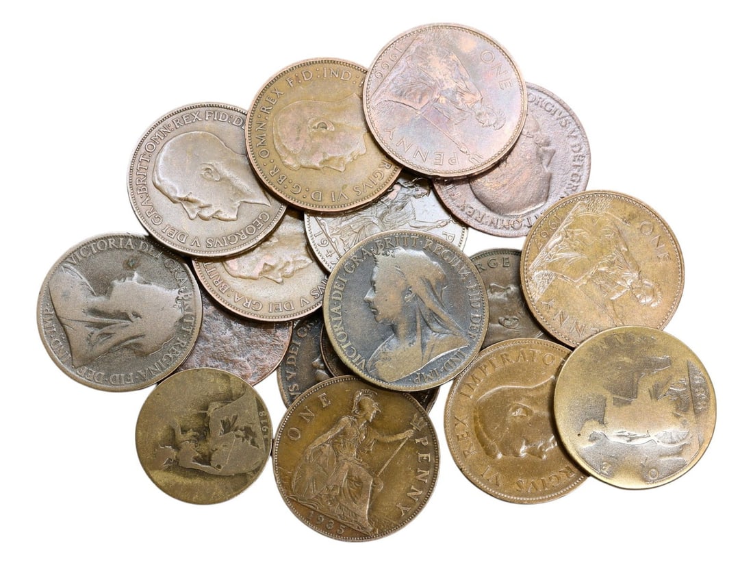 Mixed British Penny and Half Penny Coin Collection, 17 Pieces, 140g (1 of 1)