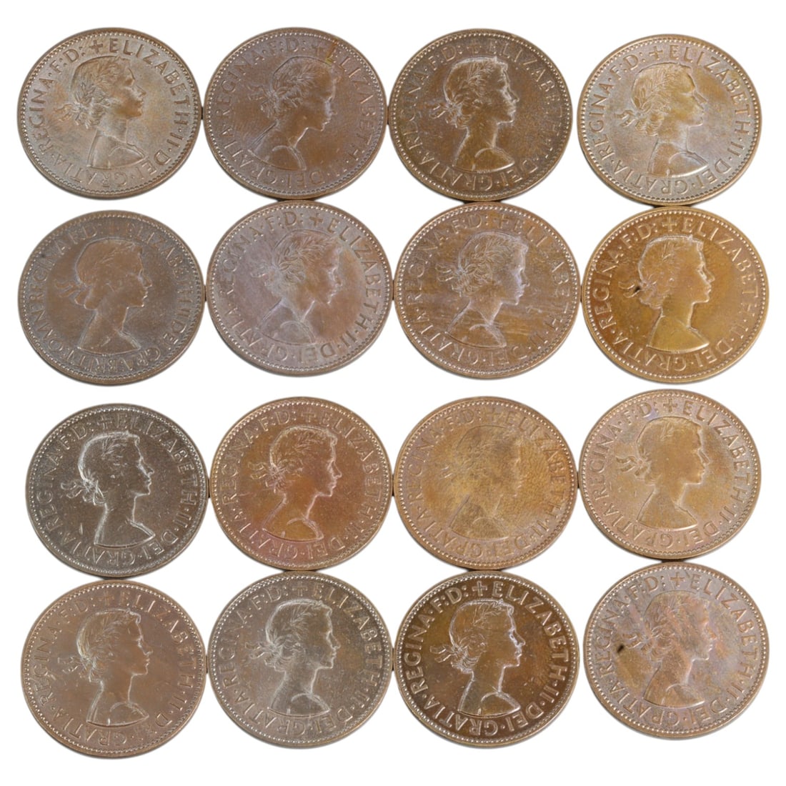 UNITED KINGDOM: Elizabeth II - Golden Hind Half Penny Coin Group, 1953-1967, 25mm (16 Coins): Spanning from 1953-the coronation year of Queen Elizabeth II-through the final years of pre-decimal coinage, this 16-coin group captures a moment of stylistic and imperial continuity through the endur
