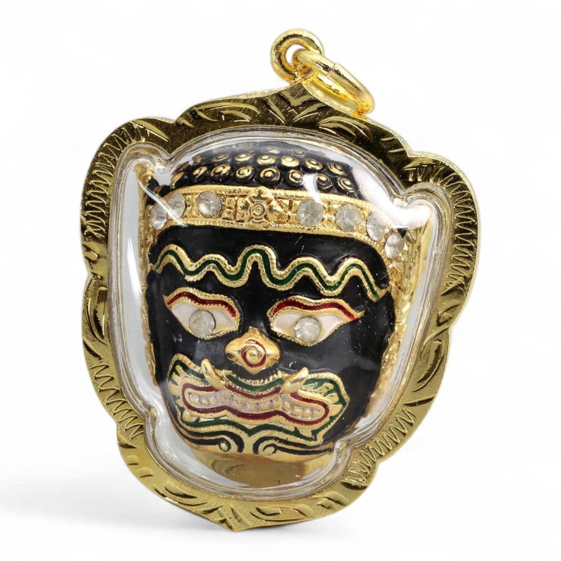 Vintage Thai Hanuman Demon Mask Amulet Gilded Enamel Talisman Pendant, 20th Century, 26g (1 of 2)