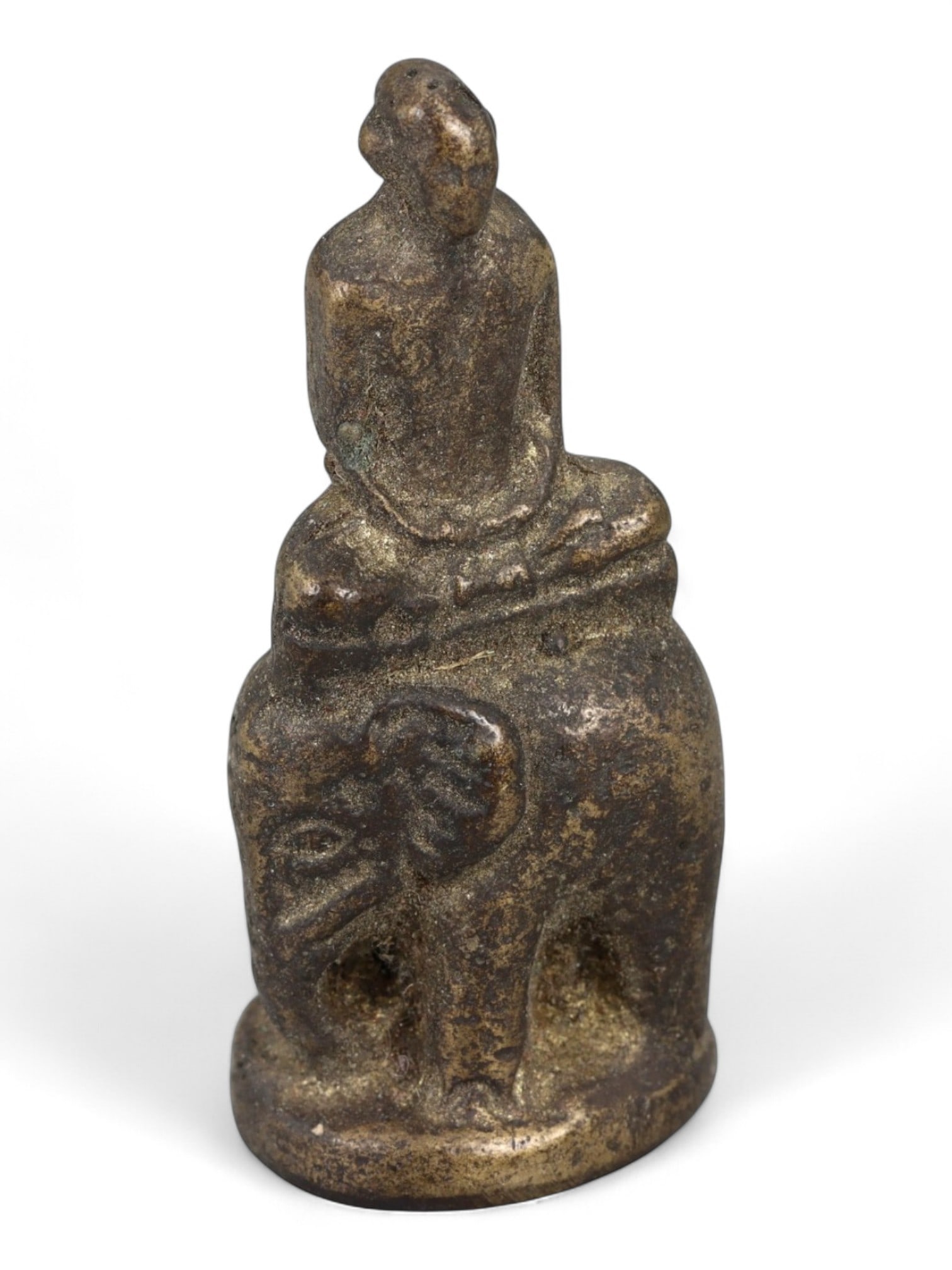 Vintage Thai Monk Riding Elephant Bronze Amulet Figurine, Mid 20th Century, 63g (1 of 3)