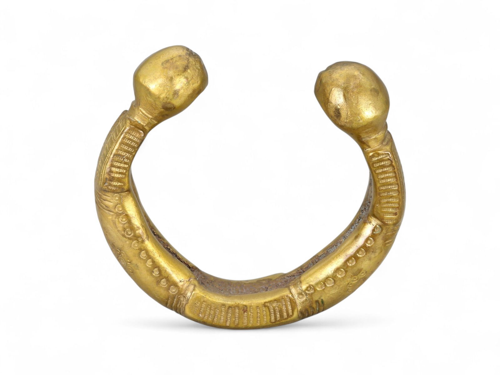 Antique West African Royal Manilla Currency Bracelet Symbolic Bronze Form, 19th Century, 8.5cm, 364g (1 of 3)