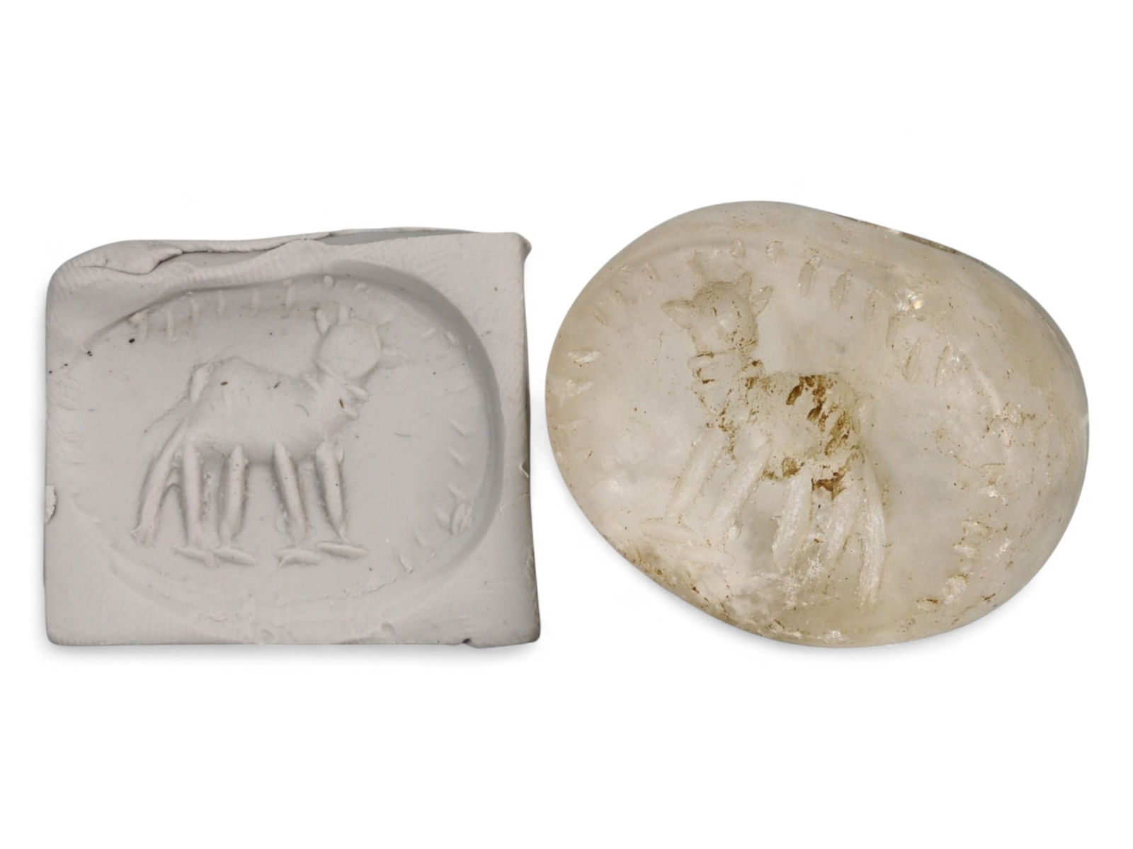 Ancient Near Eastern Horned Calf Motif Rock Crystal Hemispherical Stamp Seal, 2nd Millennium BCE 28g (1 of 3)