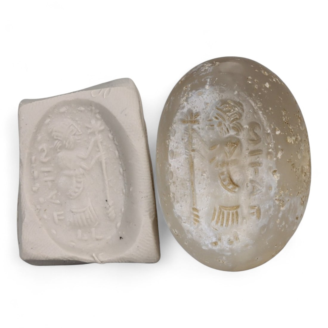 Ancient Neo-Assyrian Worshipper and Inscription Rock Crystal Stamp Seal, c. 8th Century BCE, 18g (1 of 3)