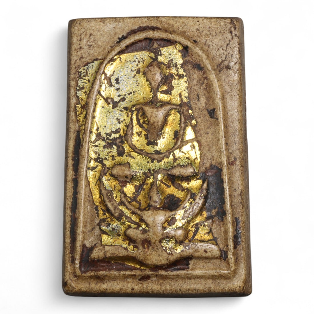 Antique Thai Gilded Buddha Clay Amulet in Niche Frame, c. 19th-20th Century CE, 24g (1 of 2)