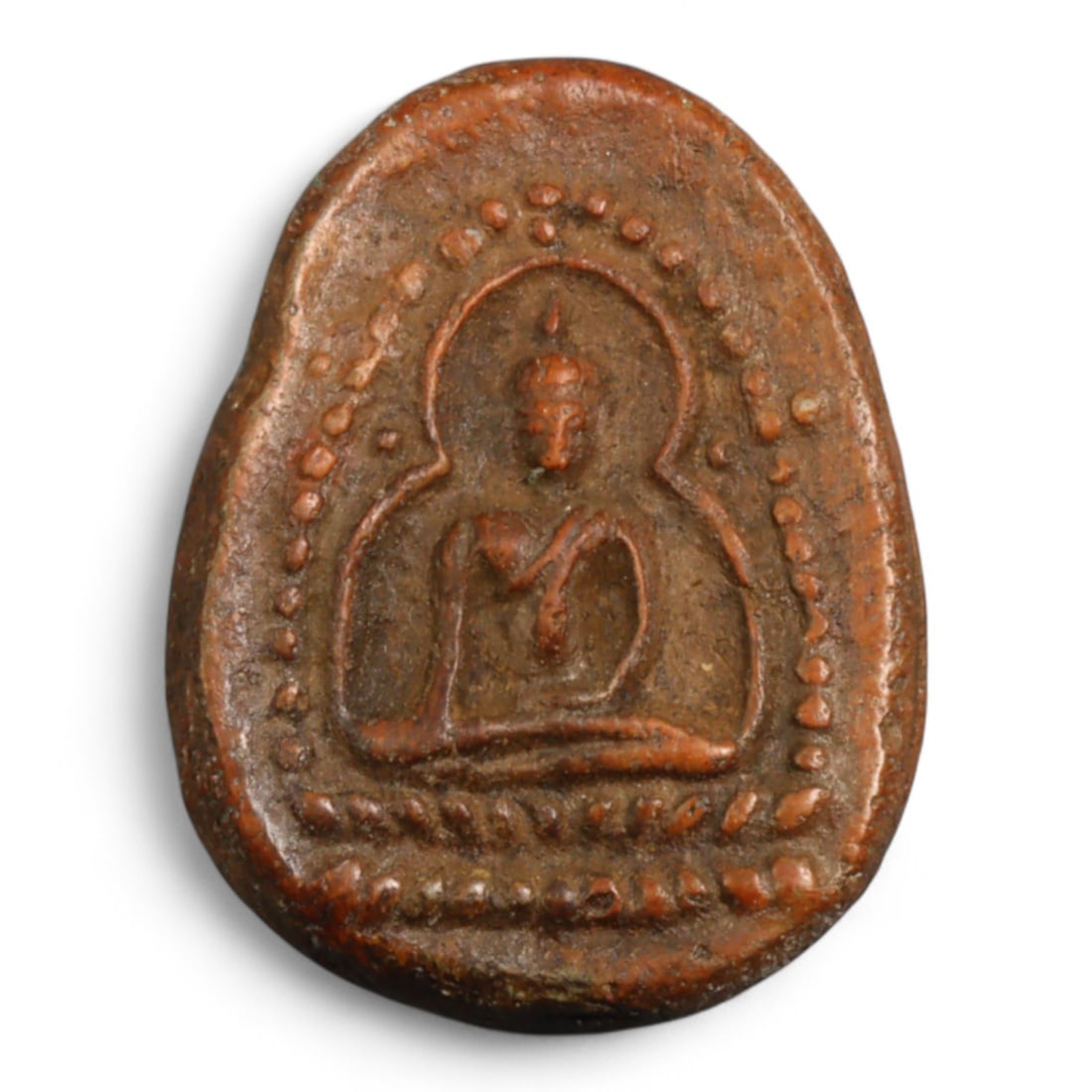 Antique Thai Crowned Buddha Clay Amulet with Beaded Halo Frame, c. 19th-20th Century CE, 7g (1 of 2)