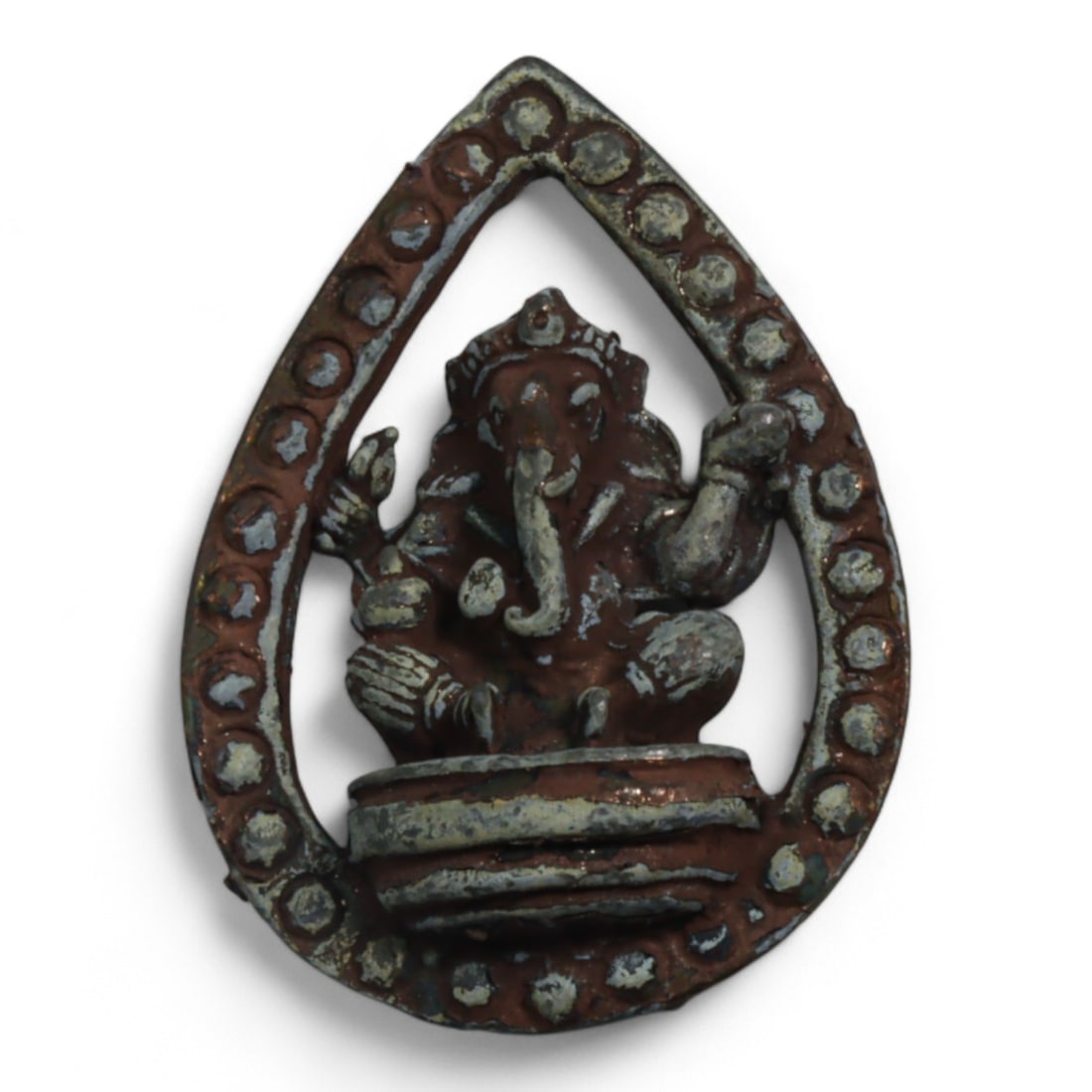 Antique Thai Rattanakosin Ganesha Devotional Copper Alloy Amulet, c. Early 20th Century, 11g (1 of 2)