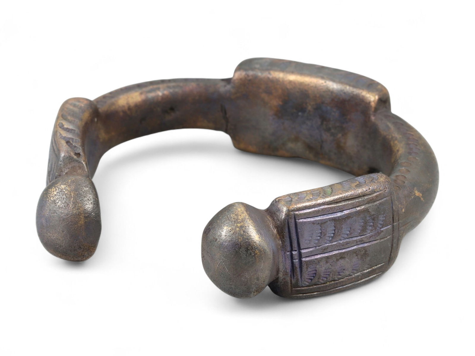 Antique West African Engraved Bronze Manilla Trade Bracelet, c. 18th-19th Century CE, 150g (1 of 3)