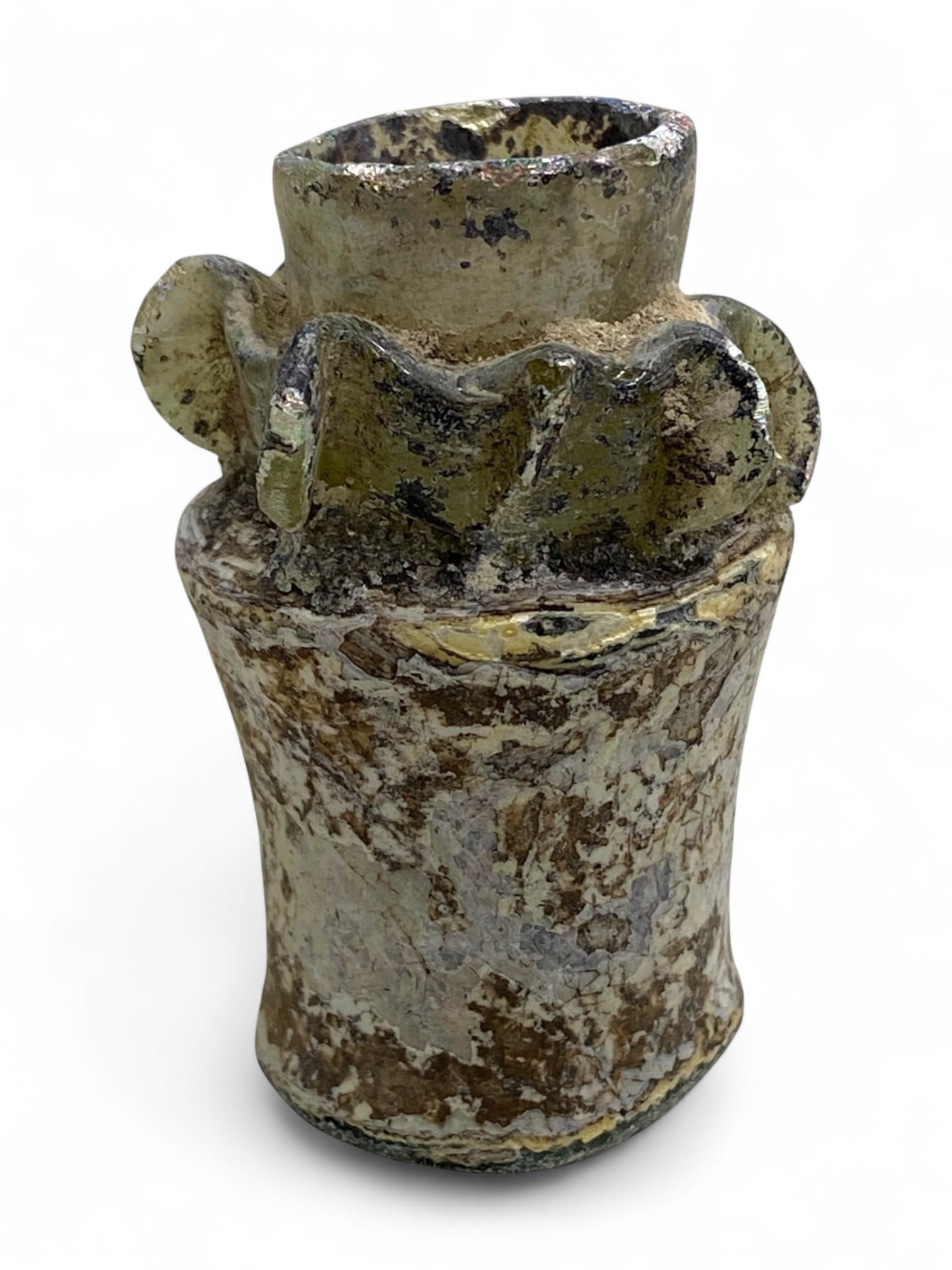 Ancient Roman Scalloped Rim Iridescent Glass Jar, c. 1st-3rd Century CE, 46g (1 of 3)