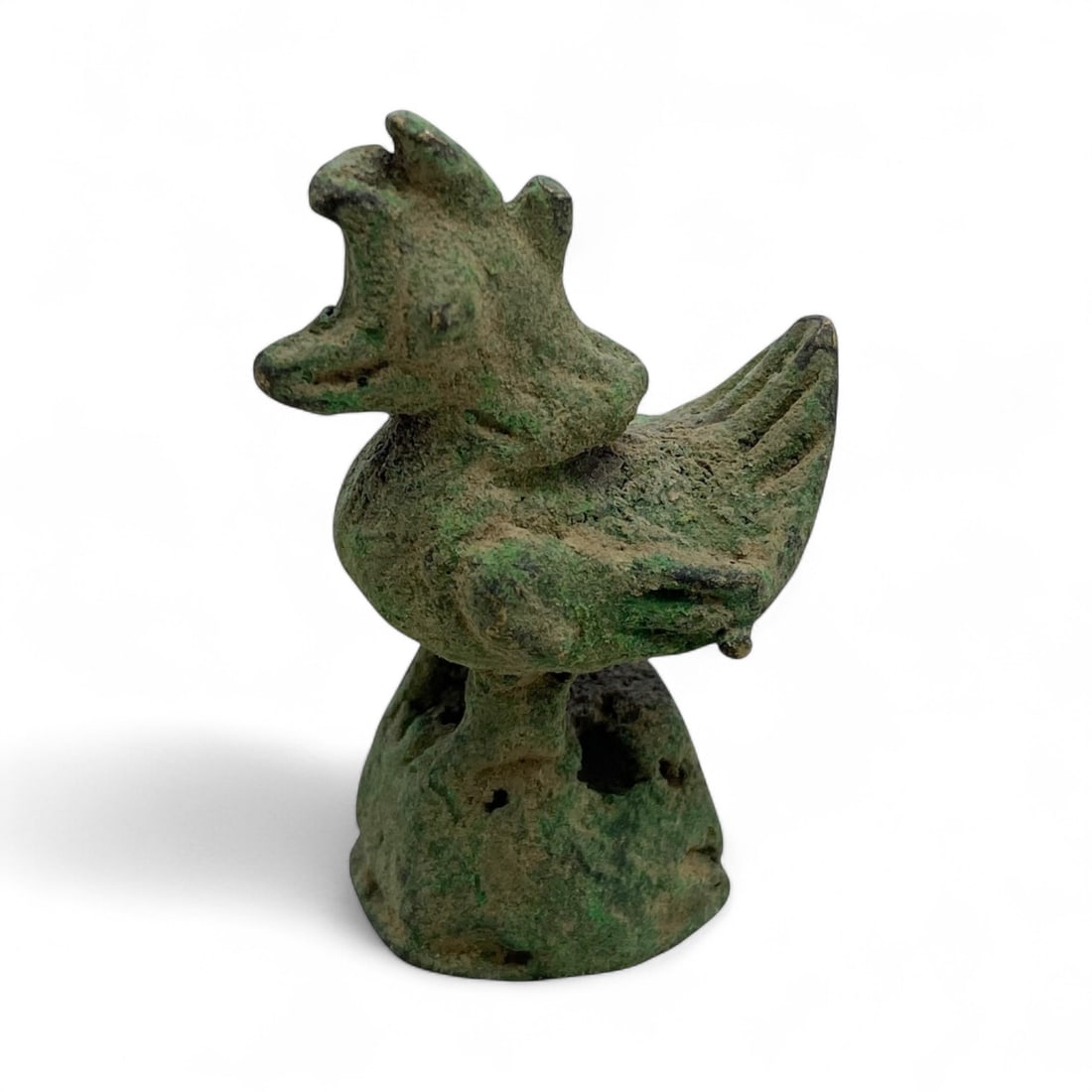 Ancient Roman Solar Rooster Bronze Votive Figurine, c. 1st-3rd Century CE, 55g: This expressive bronze rooster figurine, standing just 1.6 inches (4 cm) tall and weighing 55 grams, evokes the vibrancy and symbolism of Roman provincial artistry during the 1st-3rd century CE. Boldl