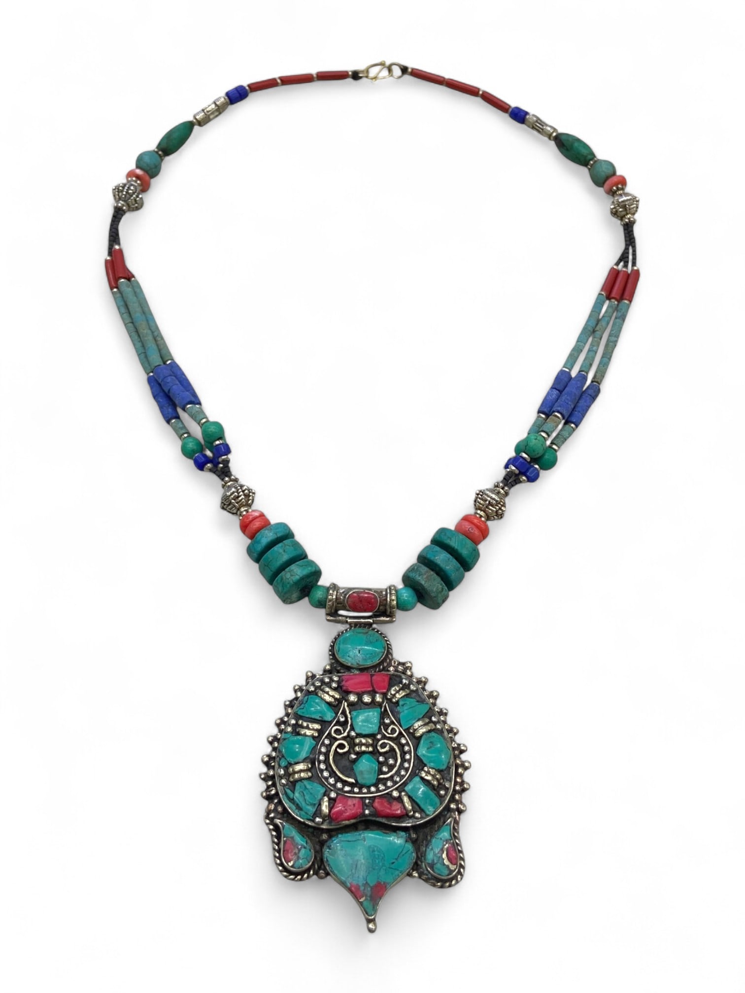 Tibetan Sacred Conch Spiral Mosaic Pendant Necklace, Himalayan Origin, 69g (1 of 1)