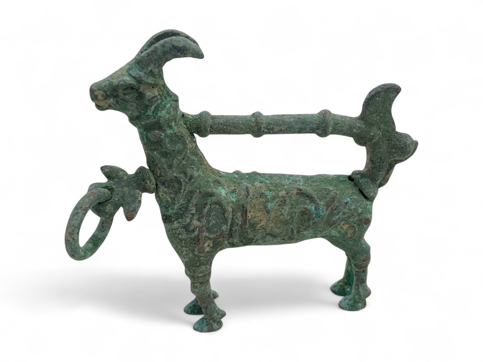 Ancient Byzantine Goat Motif Zoomorphic Bronze Lock, c. 6th-9th Century CE, 60g: This exceptional bronze artifact, cast in the form of a stylized goat, is a rare example of a functional object transformed into symbolic art. Originating from the Byzantine Empire between the 6th and