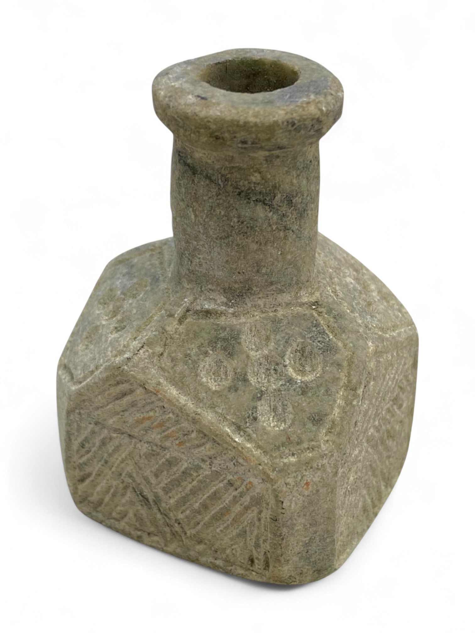 Ancient Bactrian Geometric Motif Stone Kohl Vessel, c. 3rd-1st Millennium BCE, 120g (1 of 3)