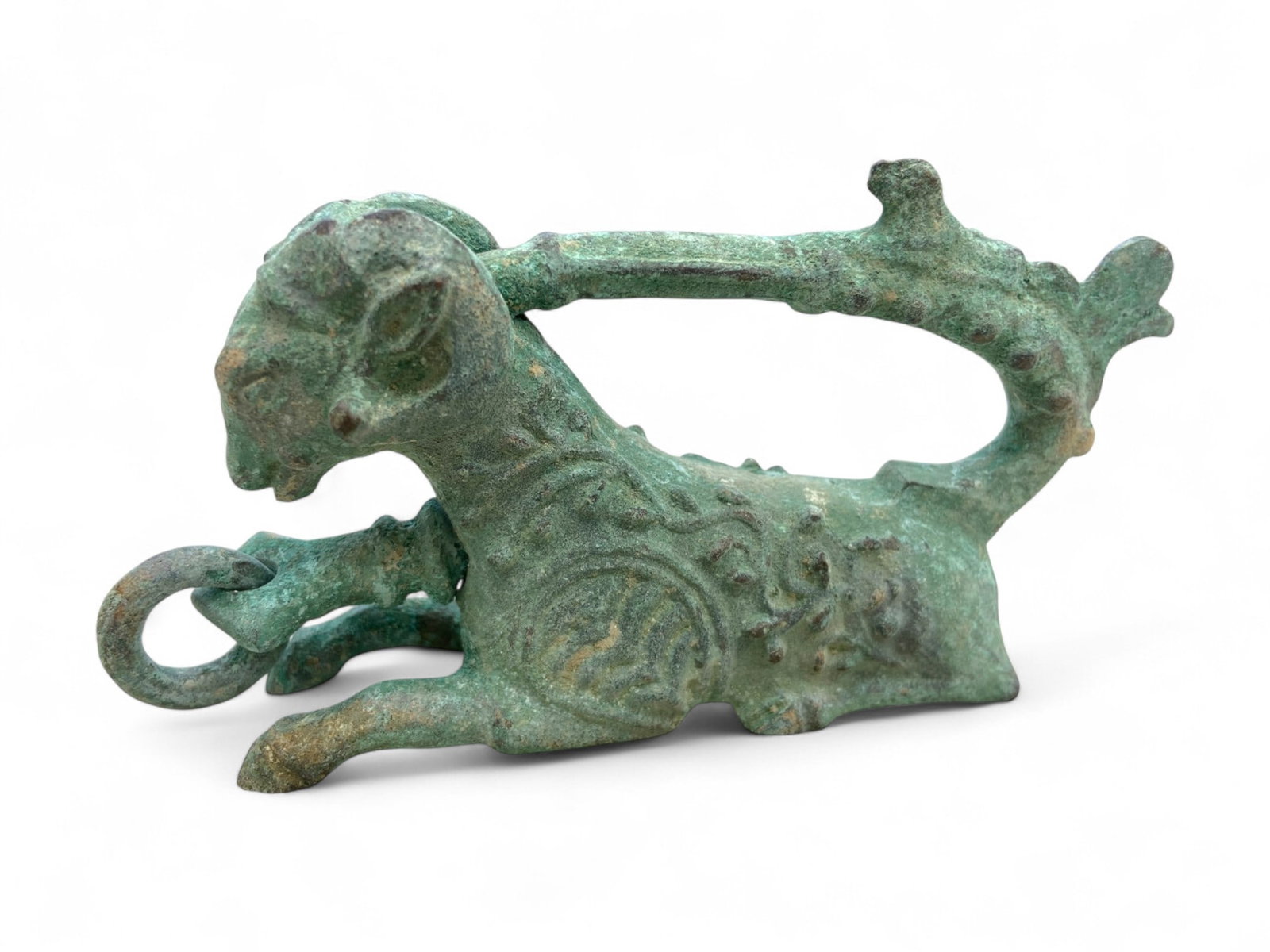 Ancient Byzantine Recumbent Goat Bronze Lock with Ring Bit, c. 6th-9th Century CE, 183g (1 of 3)