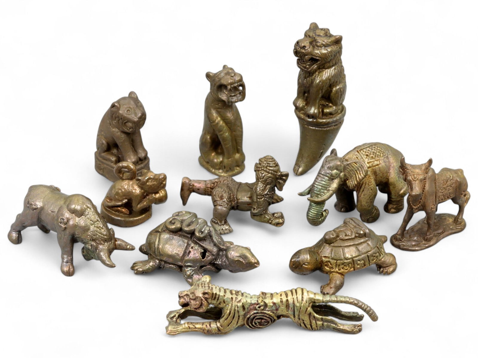 Vintage Thai Animal Spirit and Zodiac Bronze Amulet Figurine Set, c. 20th Century, 206g (1 of 1)