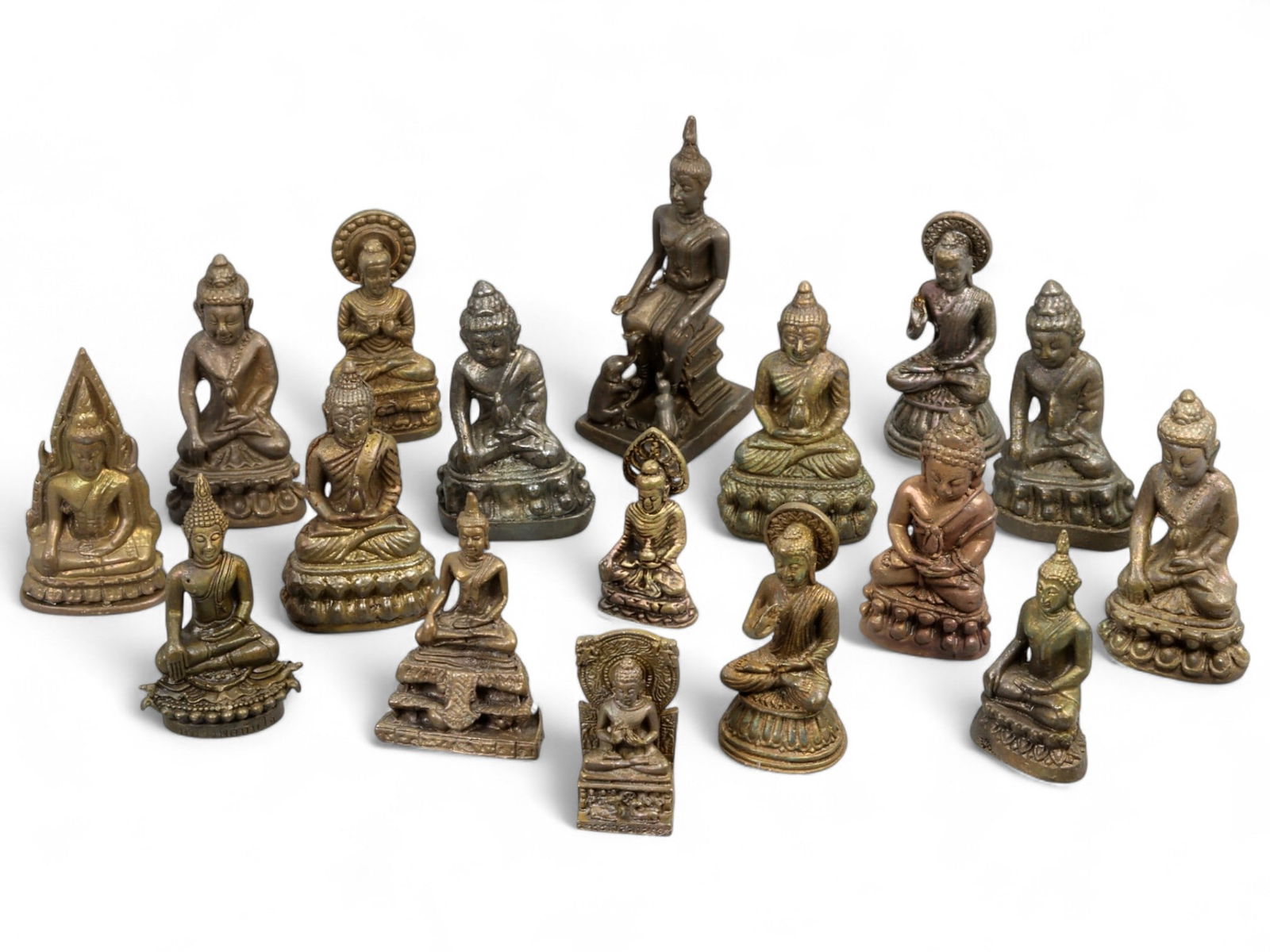 Vintage Thai Buddha Miniature Bronze Enlightenment Pose Collection, c. 20th Century, 356g (1 of 1)