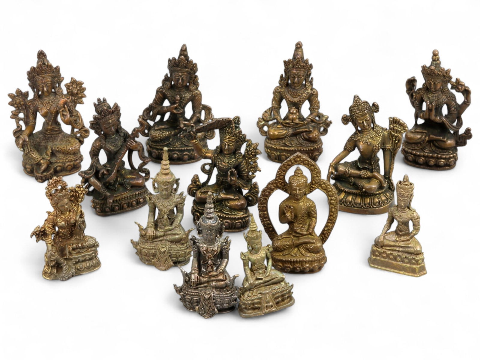 Vintage Thai & Himalayan Deity Bronze Miniature Shrine Set, c. 20th Century, 318g (1 of 1)
