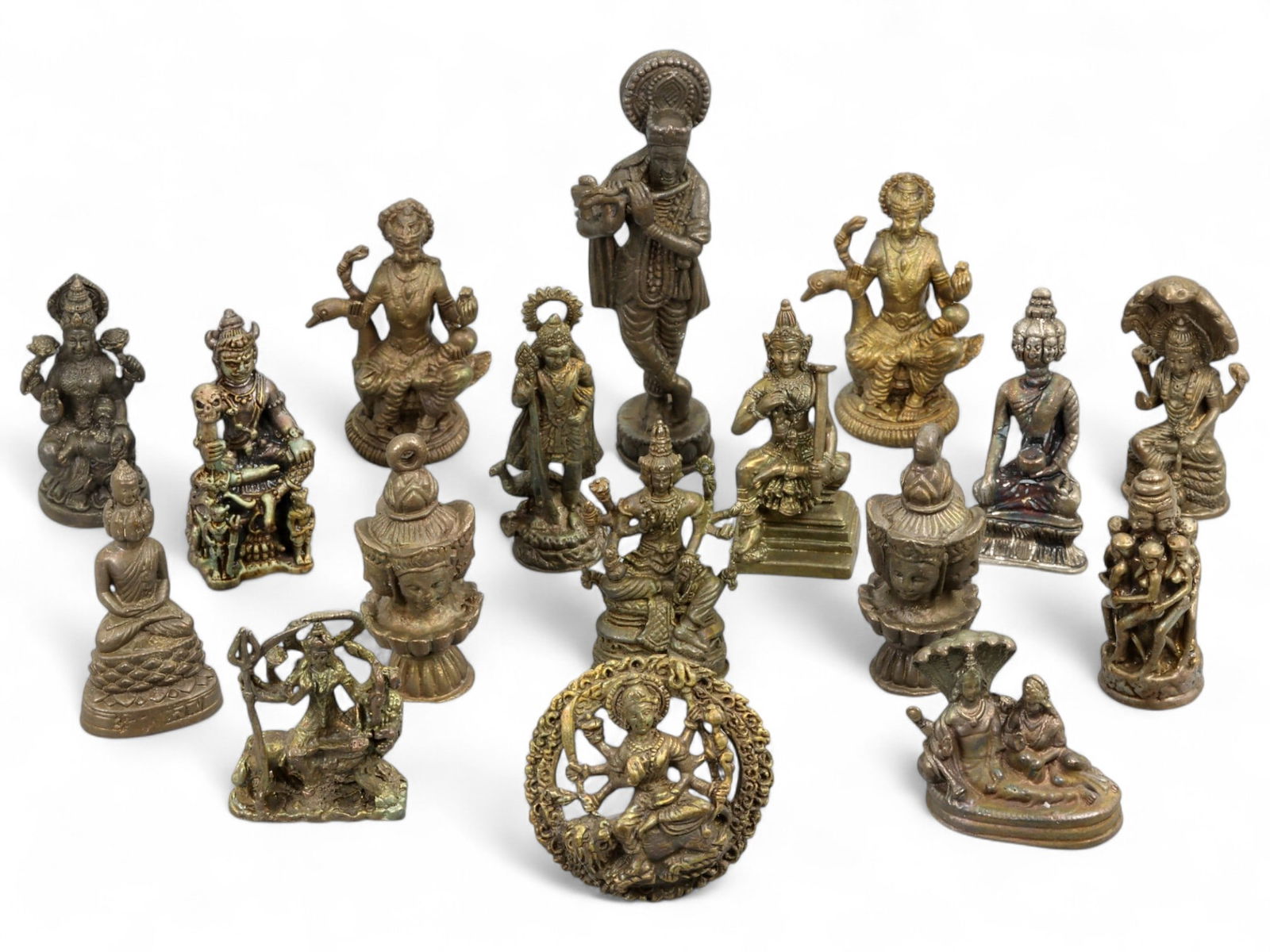 Vintage Thai Hindu Deity and Buddhist Figure Bronze Miniature Collection, c. 20th Century, 316g (1 of 1)