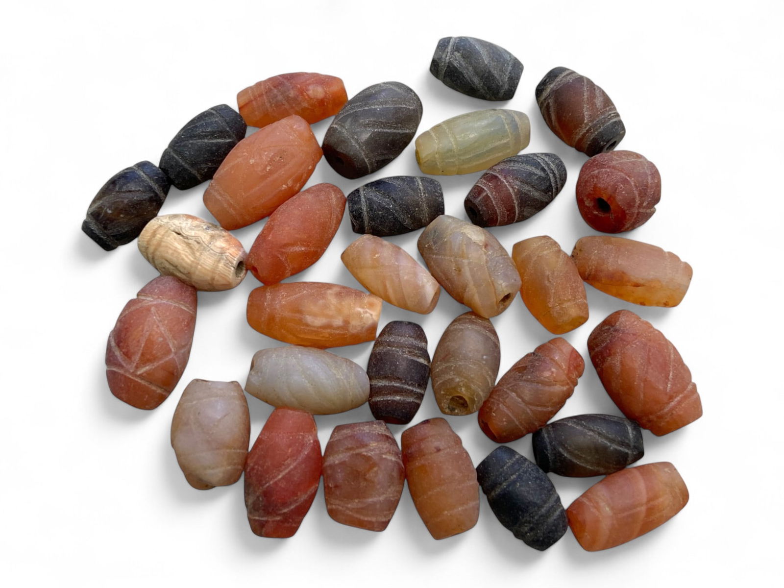 Ancient Medieval Islamic Barrel-Cut Etched Agate Bead Set, c. 10th-13th Century CE, 42g (1 of 1)