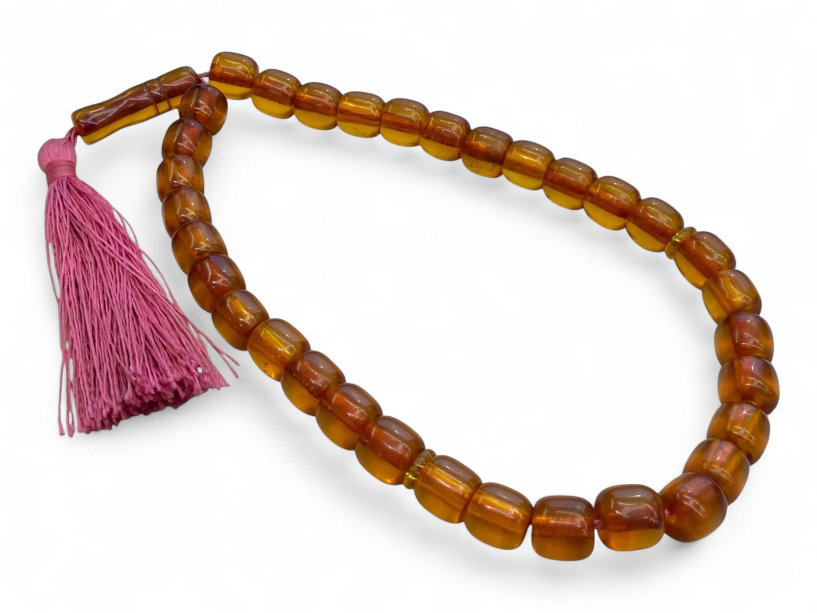 Vintage Amber Prayer Bead Necklace with Tassel, 95g (1 of 2)