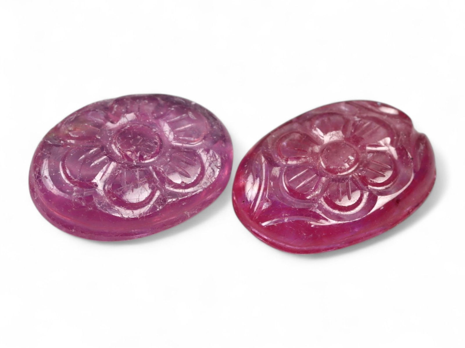 8.00 Carats Carved Floral Ruby Pair - Natural African Stones, 12mm (1 of 1)