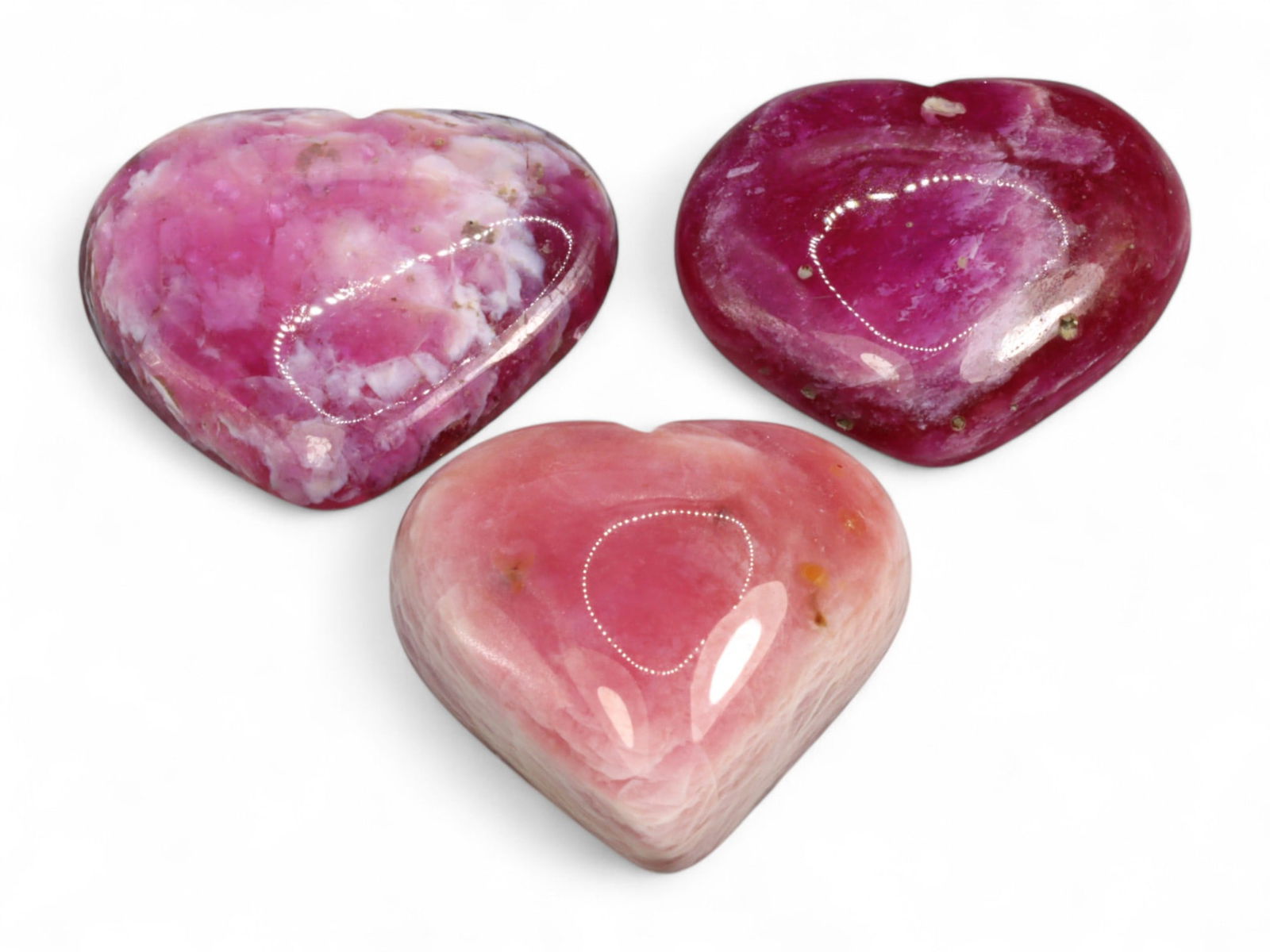 48.19 Carats Pink-Red Ruby Heart Cabochon Trio - Natural Mozambique Stones, 18mm (1 of 1)