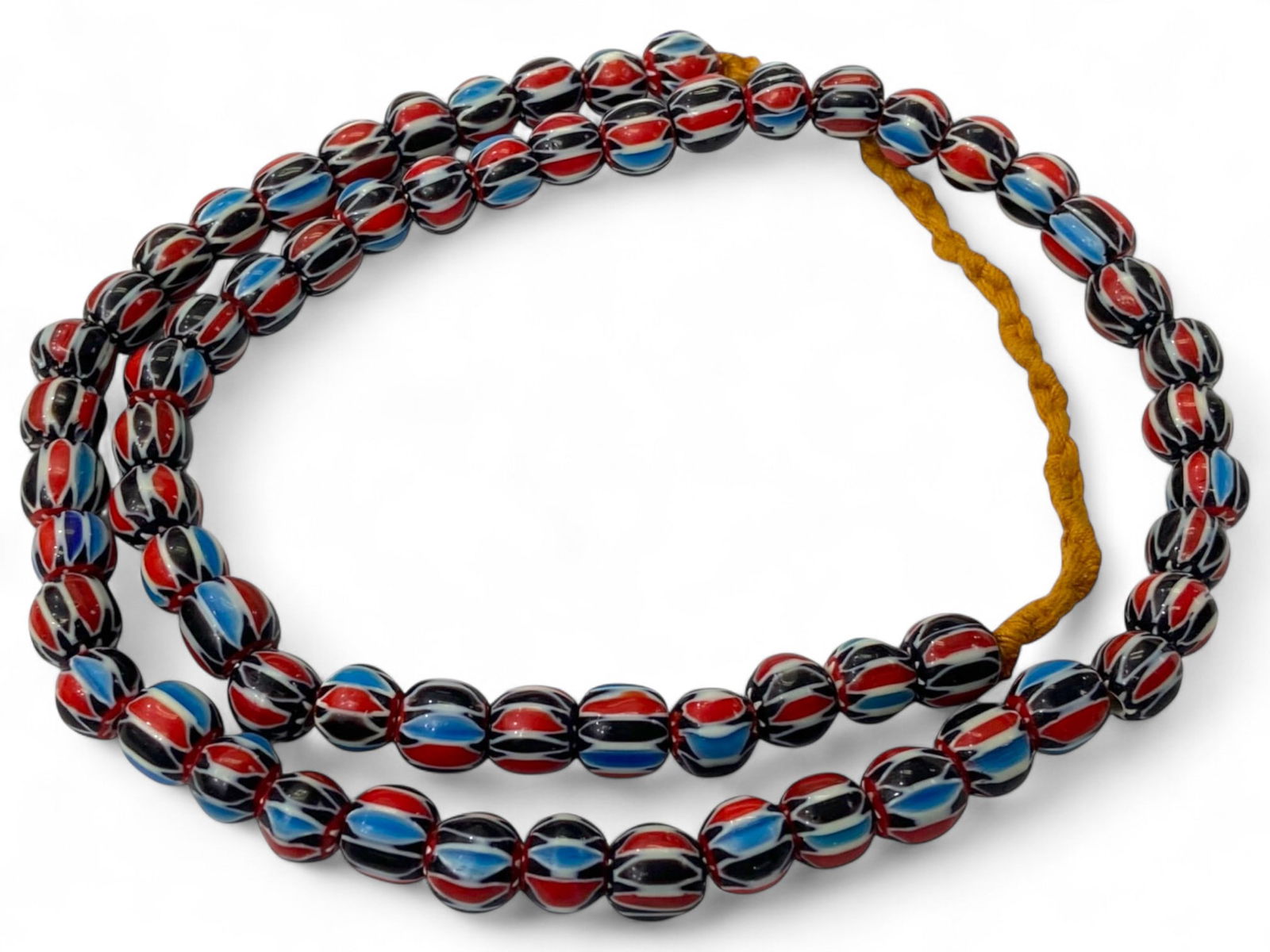Antique Venetian Black-Red-Blue Chevron Glass Trade Bead Strand, c. Early 20th Century, 75g (1 of 2)