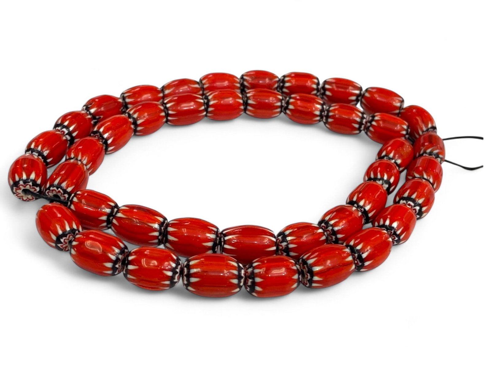 Antique Venetian Red White Chevron Trade Glass Beads Strand, c. 19th Century - 80g (1 of 2)