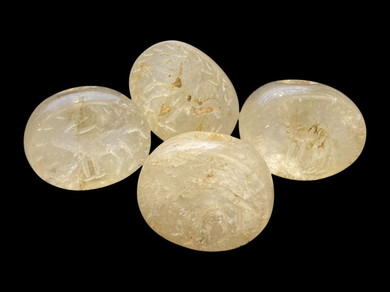 Ancient Sasanian Hemispherical Rock Crystal Stamp Seals, c. 3rd-7th Century CE, 103g: This exquisite set of four ancient Sasanian rock crystal stamp seals, dating from the 3rd to 7th century CE, showcases the incredible artistry and craftsmanship of the Sasanian Empire. Each seal is me
