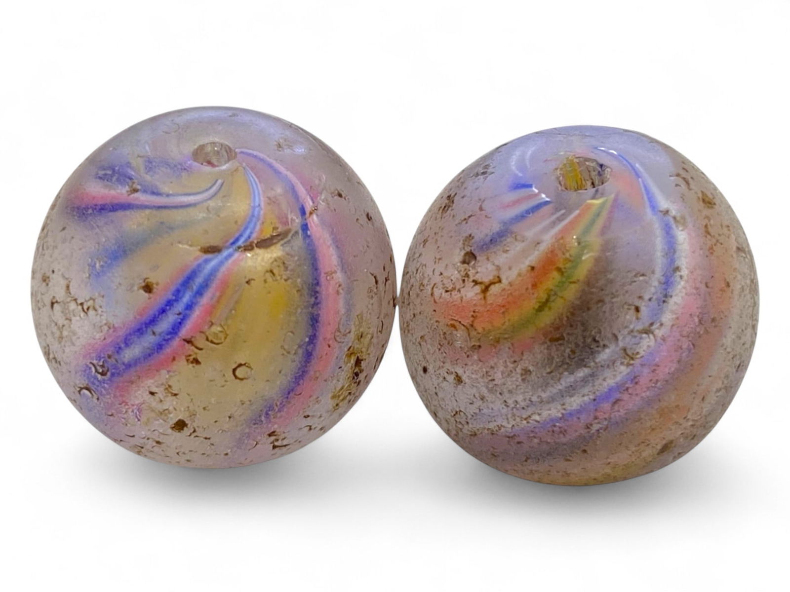 Antique Handcrafted Swirl Glass Marbles in Rainbow Twist, c. Late 19th-Early 20th Century CE, 16g (1 of 3)