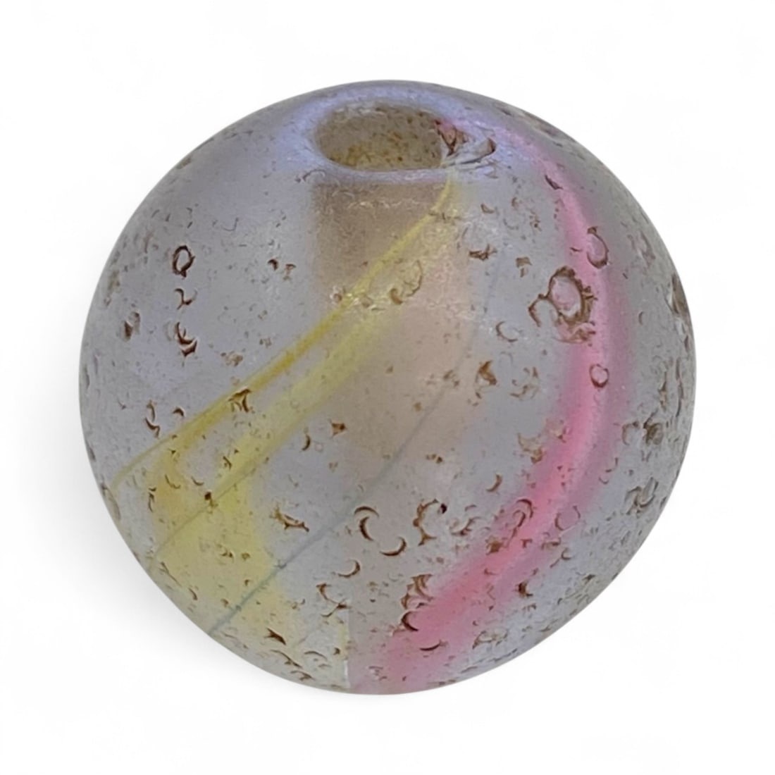 Antique German Marble Glass Bead with Pink and Yellow Swirl, c. Early 20th Century CE, 9g (1 of 3)