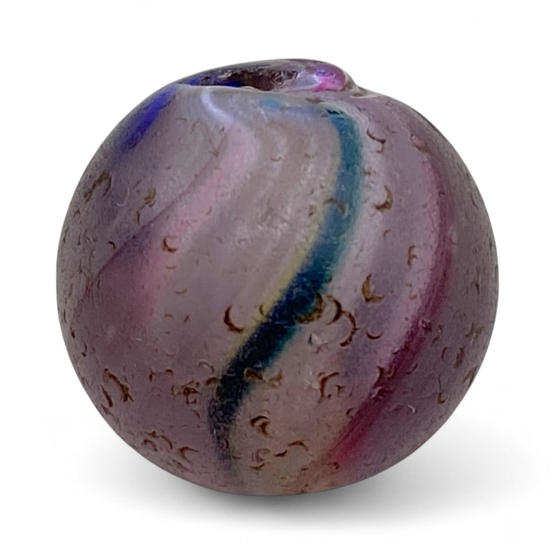 Antique German Swirled Marble Glass Bead in Purple and Blue Tones, c. Early 20th Century CE, 9g (1 of 3)