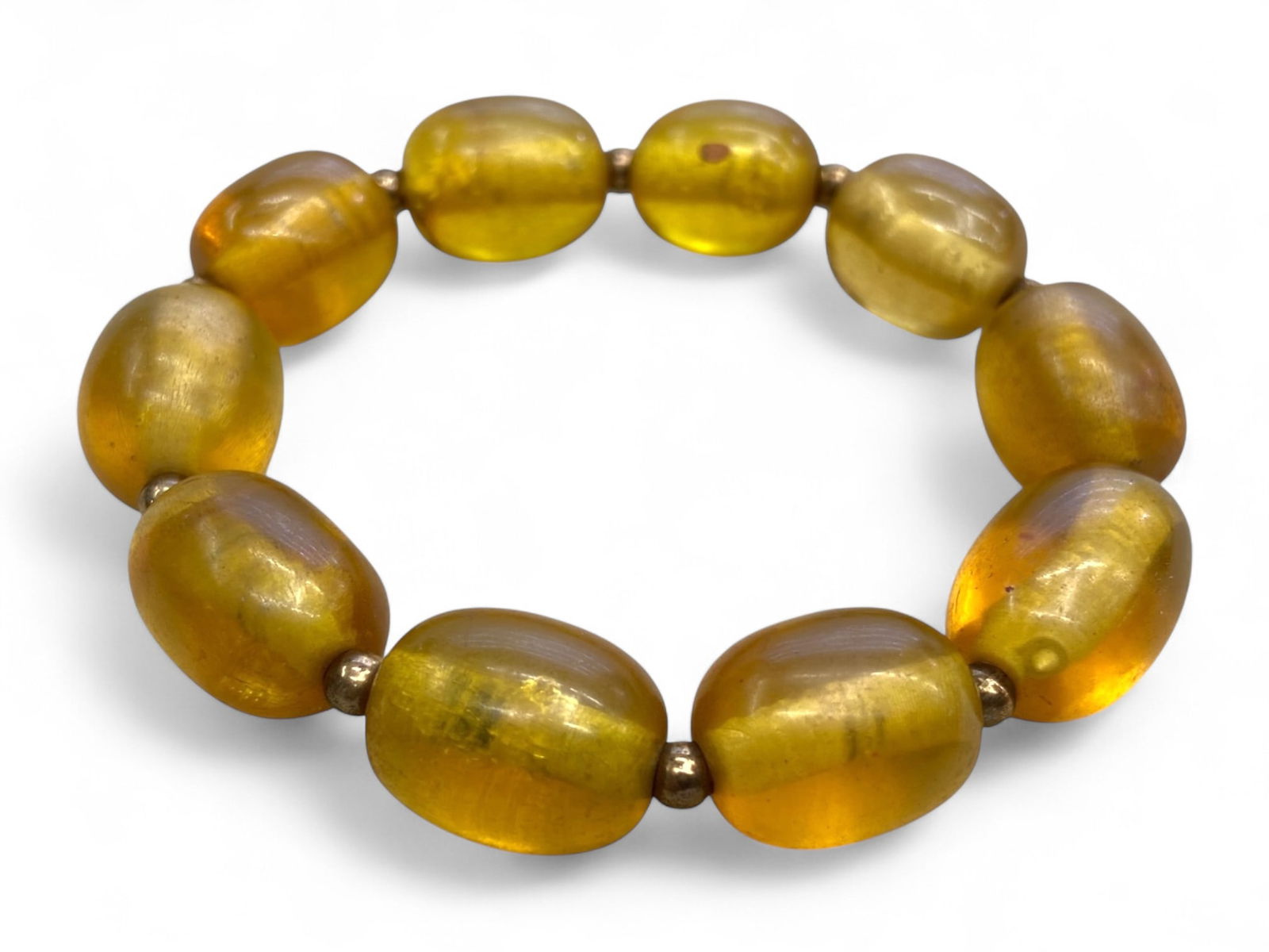 Vintage Baltic Amber Polished Bead Bracelet, c. 20th Century CE, 21g (1 of 2)