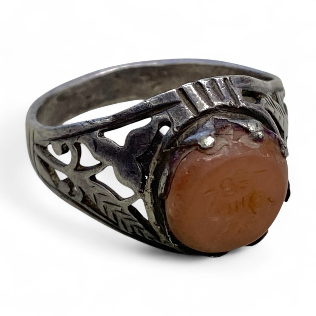 Antique Near Eastern Carnelian Intaglio Ring with Calligraphy, c. Early 20th Century CE, US 10.5, 6g (1 of 3)