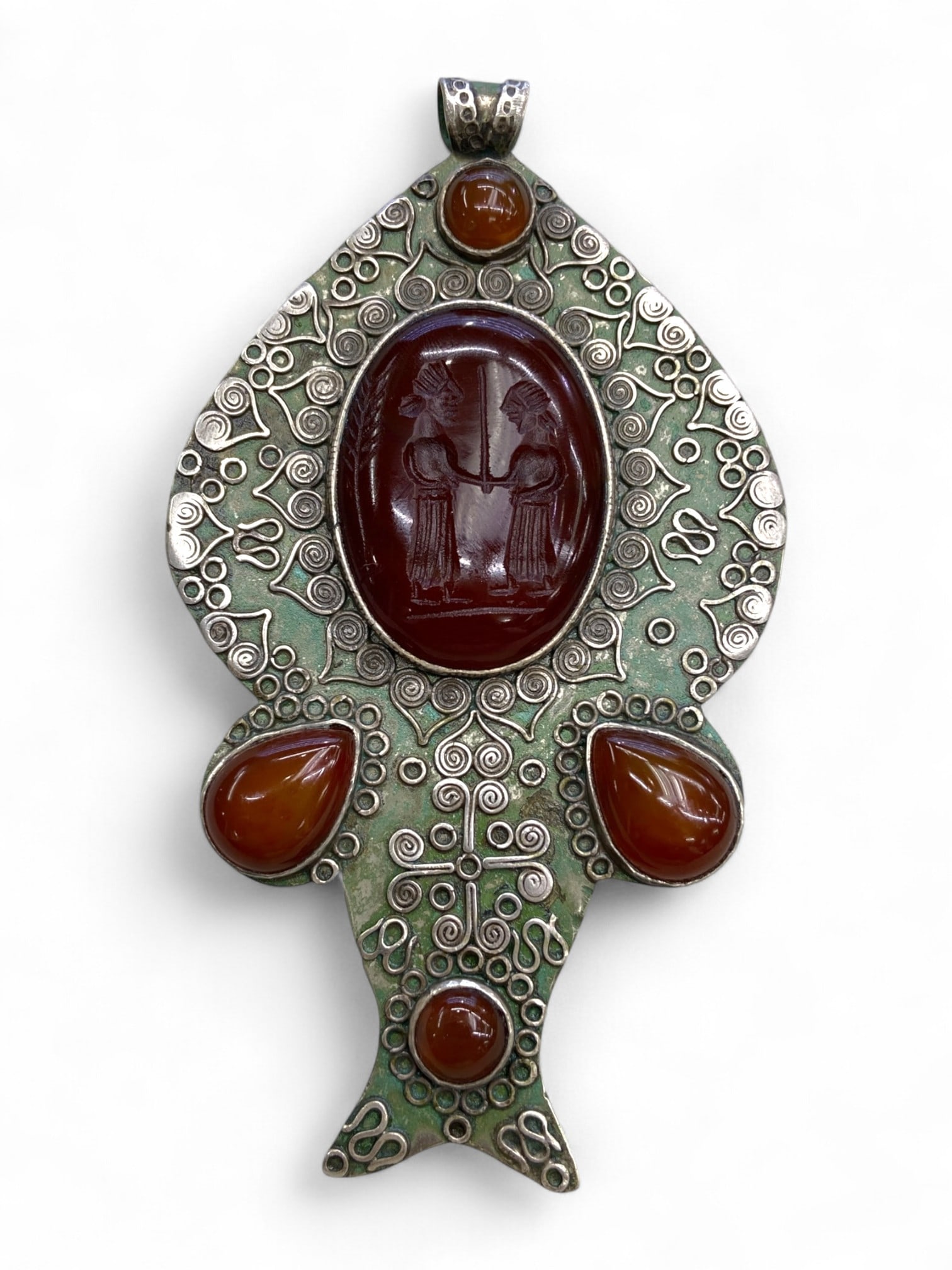 Antique Persianate Ceremonial Intaglio Silver Alloy Pendant, c. 19th-Early 20th Century CE, 83g (1 of 2)