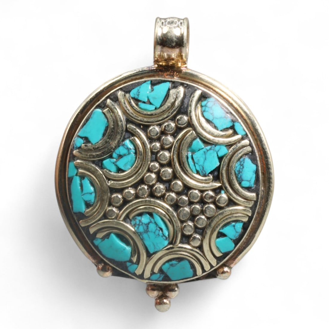 Tibetan Mandala Cross Turquoise Coral Silver Amulet Pendant Necklace, Himalayan Design, 20.5g (1 of 2)