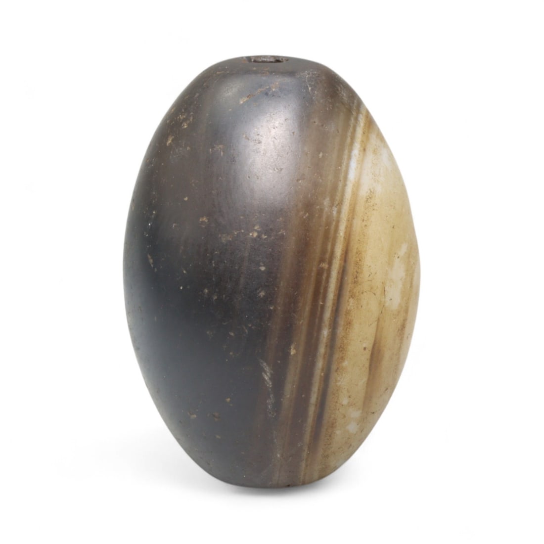 Ancient Medieval Seljuk Banded Agate Spiritual Pendant Bead, c. 11th-14th Century CE, 3cm, 15.4g (1 of 3)