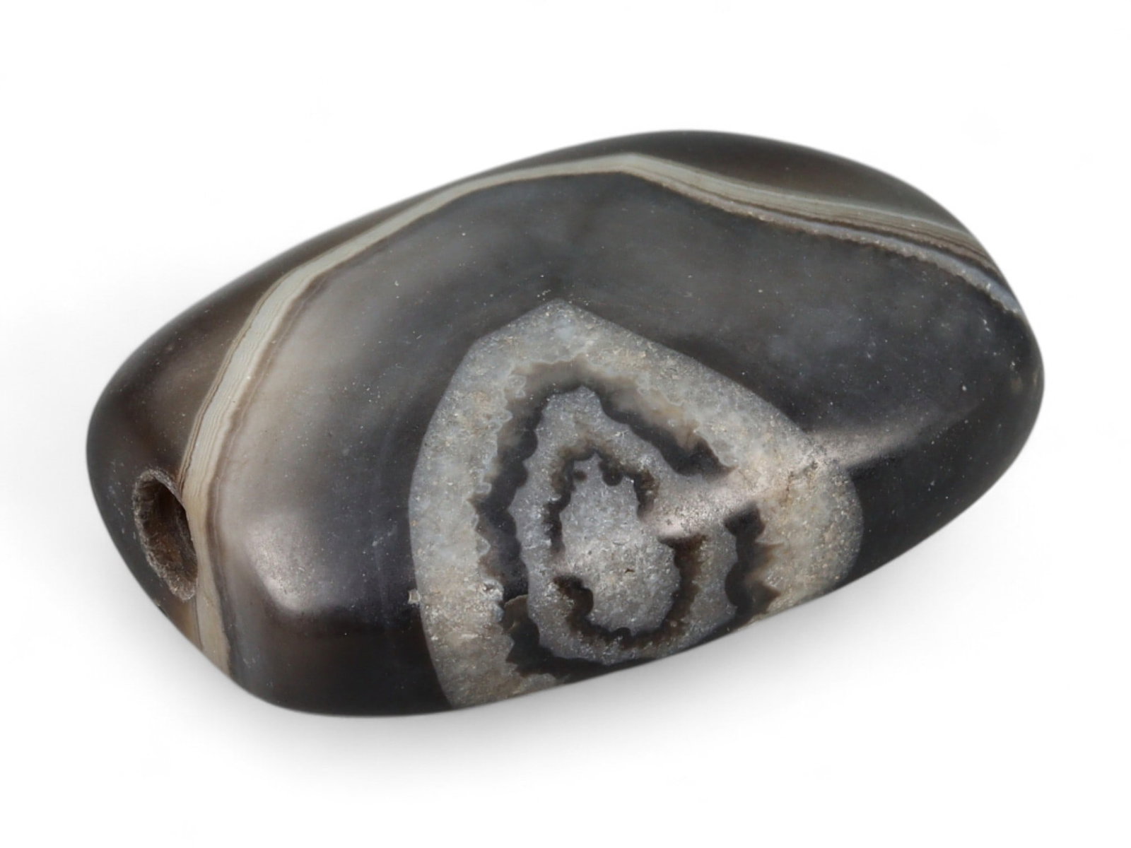 Antique Indo-Tibetan Banded Agate Barrel Bead, c. 18th-20th Century, 3cm, 15g: This striking banded agate barrel bead, dating to the 18th-20th century CE, reflects the enduring appeal of sacred stonework in Indo-Tibetan and Himalayan traditions. The bead is masterfully shaped an