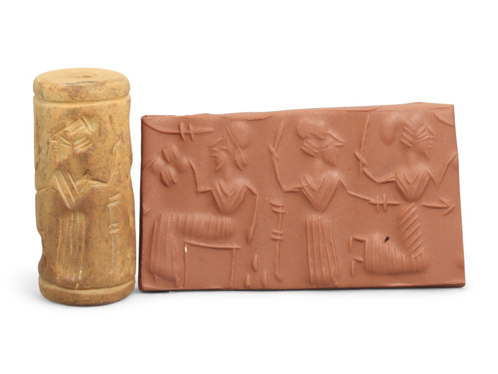 Ancient Mesopotamian Administrative Cylinder Seal, c. 2nd-1st Millennium BCE, 22g: This authentic cylinder seal from ancient Mesopotamia dates to the 2nd to 1st millennium BCE, a time when the art of carving miniature narratives on stone reached remarkable levels of refinement. Seal