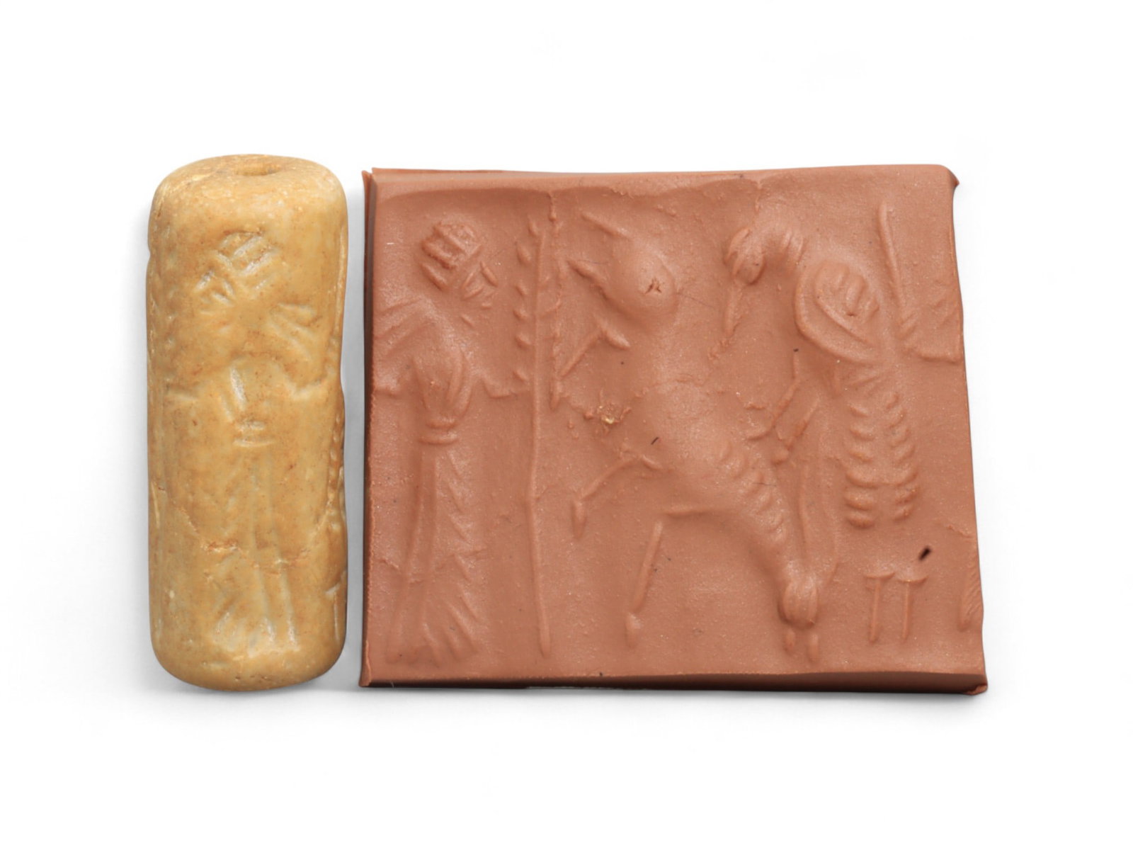 Ancient Mesopotamian Administrative Cylinder Seal, c. 2nd-1st Millennium BCE, 18g: This authentic cylinder seal from ancient Mesopotamia dates to the 2nd to 1st millennium BCE, a time when the art of carving miniature narratives on stone reached remarkable levels of refinement. Seal
