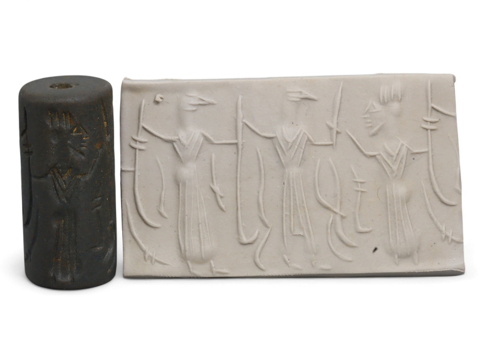 Ancient Mesopotamian Administrative Cylinder Seal, c. 2nd-1st Millennium BCE, 23g: This authentic cylinder seal from ancient Mesopotamia dates to the 2nd to 1st millennium BCE, a time when the art of carving miniature narratives on stone reached remarkable levels of refinement. Seal