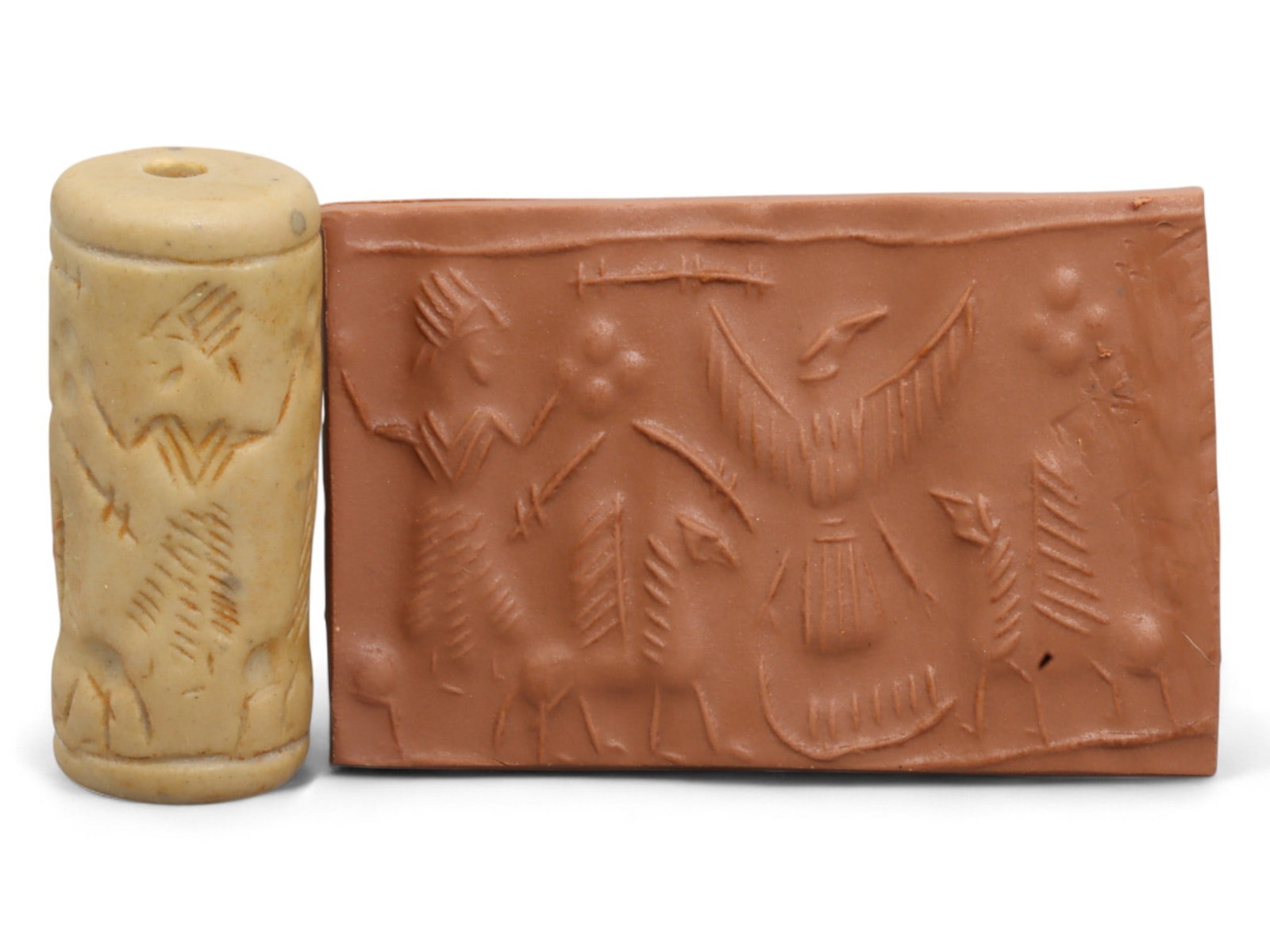 Ancient Mesopotamian Administrative Cylinder Seal, c. 2nd-1st Millennium BCE, 24g: This authentic cylinder seal from ancient Mesopotamia dates to the 2nd to 1st millennium BCE, a time when the art of carving miniature narratives on stone reached remarkable levels of refinement. Seal