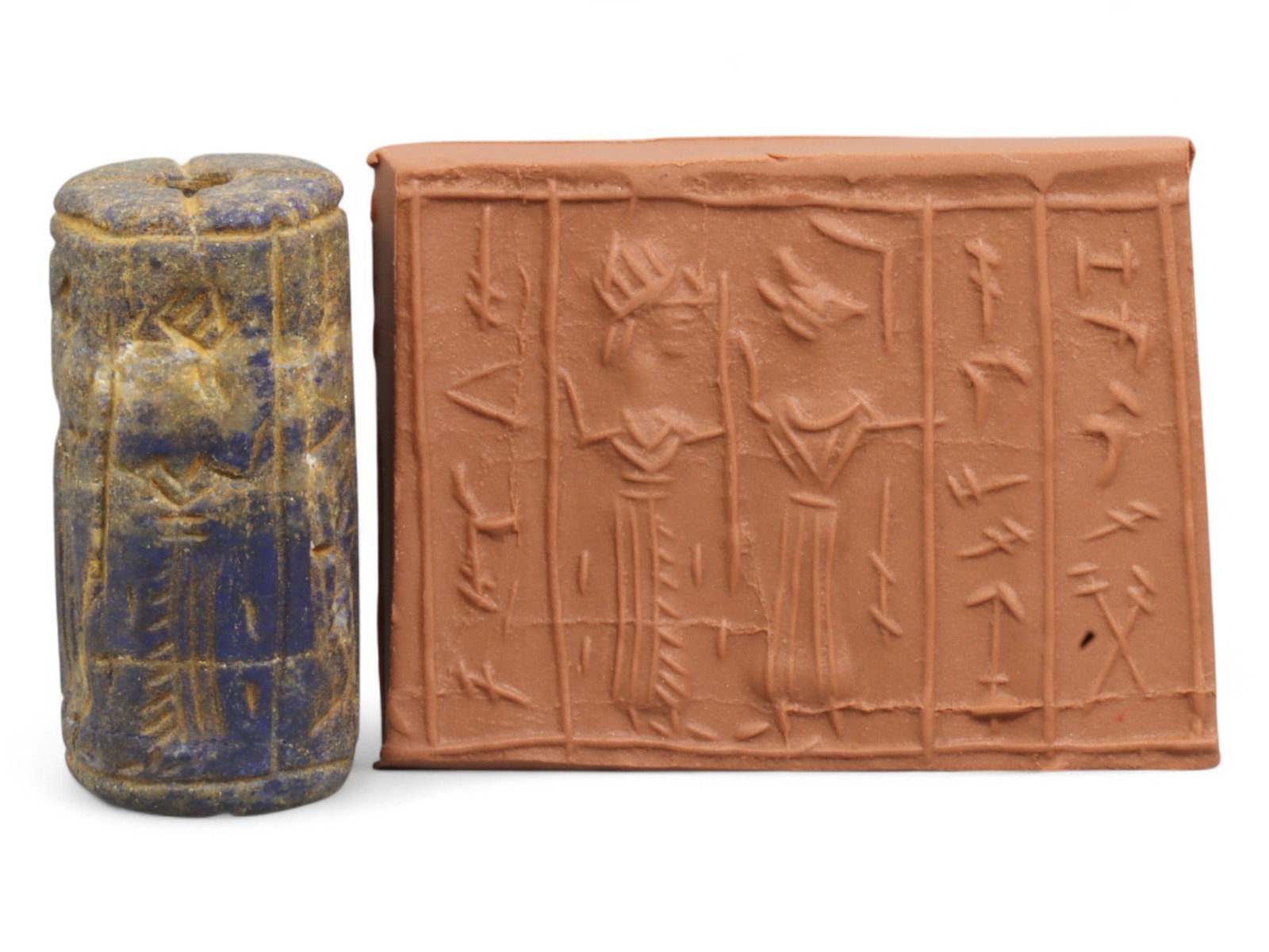 Ancient Mesopotamian Administrative Cylinder Seal, c. 2nd-1st Millennium BCE, 24g: This authentic cylinder seal from ancient Mesopotamia dates to the 2nd to 1st millennium BCE, a time when the art of carving miniature narratives on stone reached remarkable levels of refinement. Seal